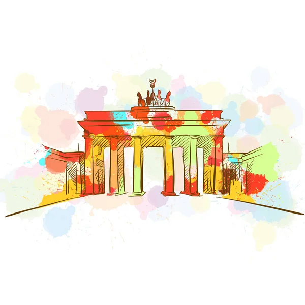 Kleurrijke Brandenburg Gate schets — Stockvector