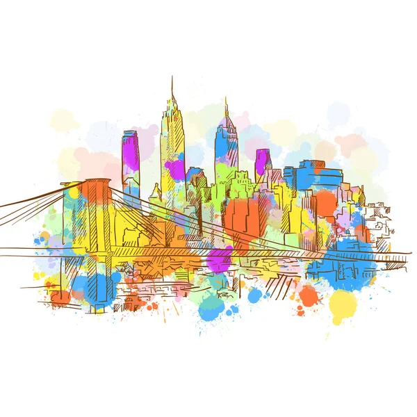 Dibujo colorido de la metrópolis de Nueva York — Vector de stock