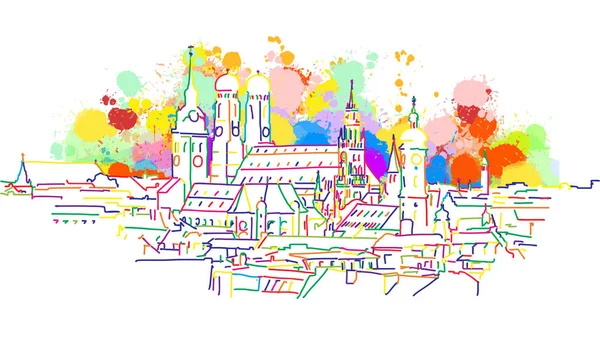 Красочный мюнхенский Skyline Sketch — стоковый вектор