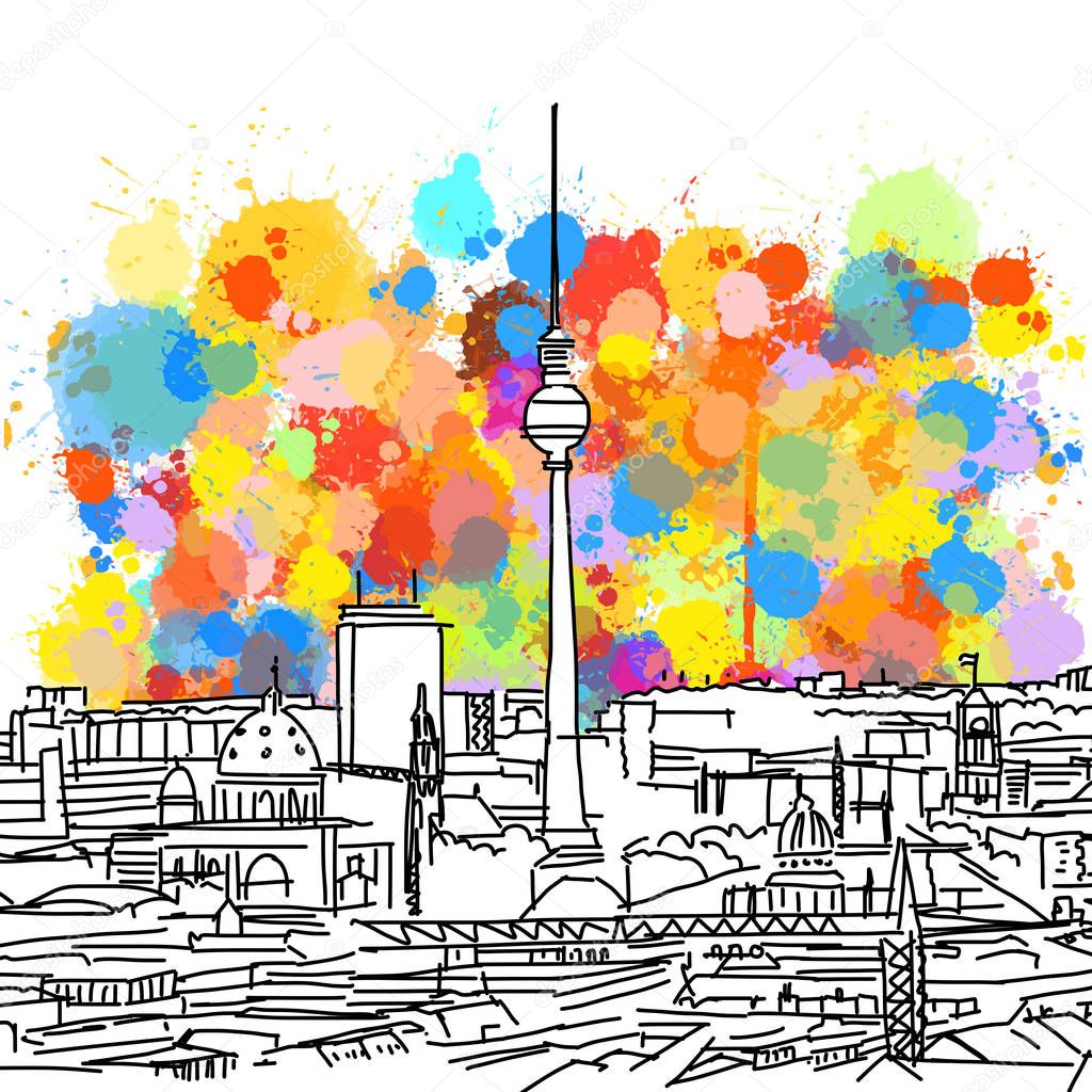 Colorful Berlin Skyline Sketch