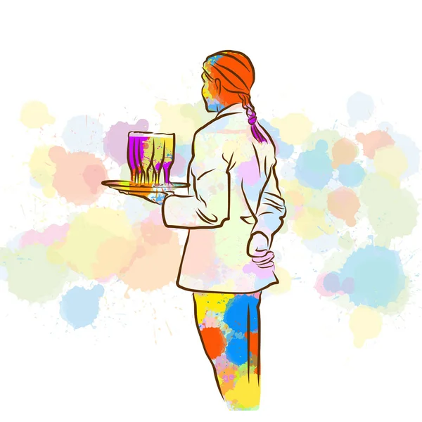 Красочный эскиз Waitress — стоковый вектор