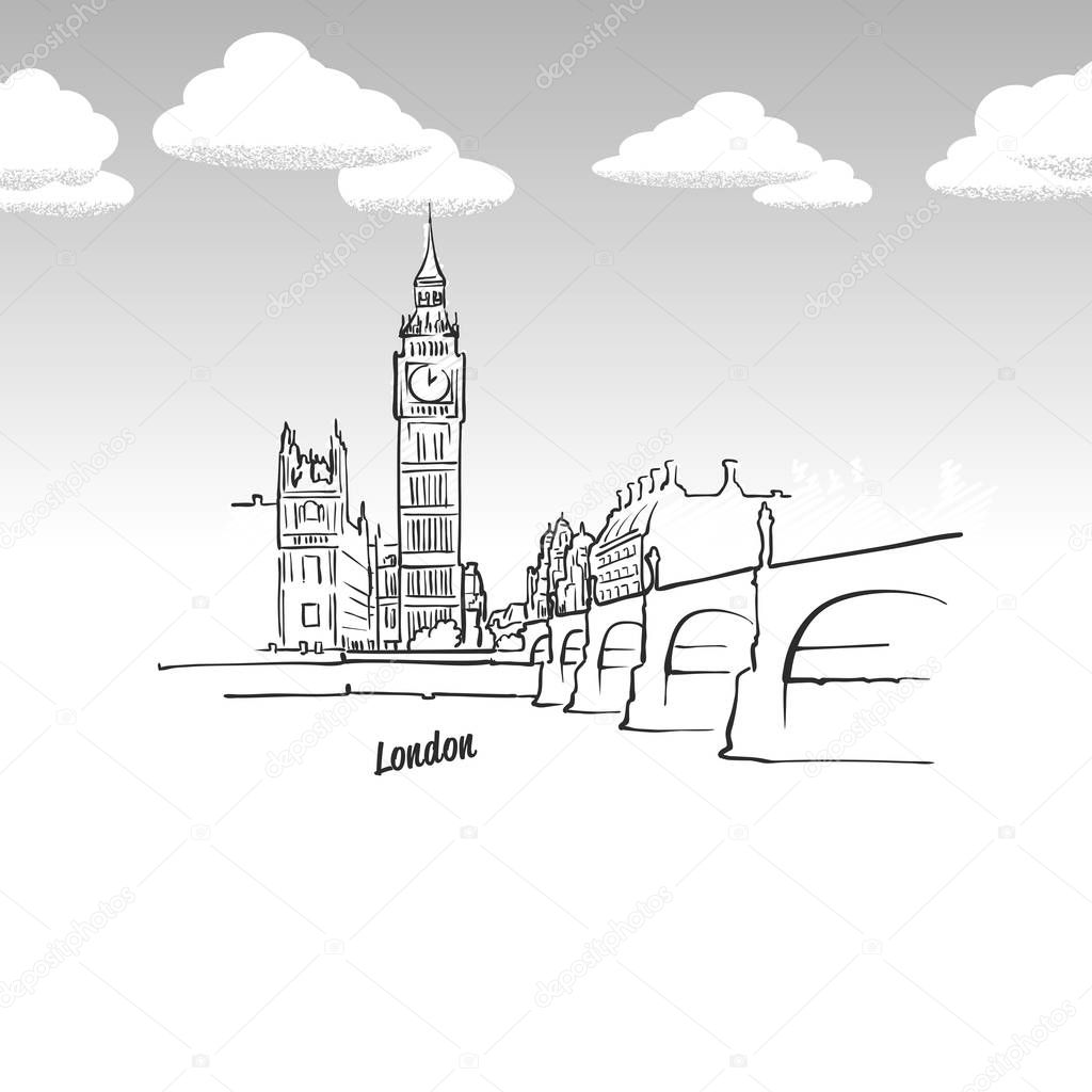 London, United Kingdom famous landmark sketch