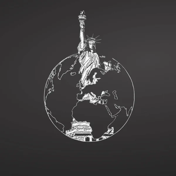 Статуя свободи "і" глобусом на дошці — стоковий вектор