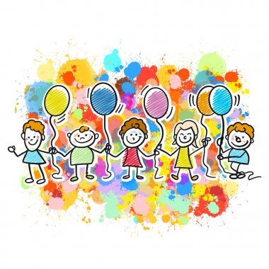 Balonlar ile birlikte mutlu çocuklar