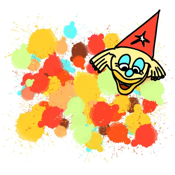 Payaso y coloridas salpicaduras de gotas pintadas — Vector de stock