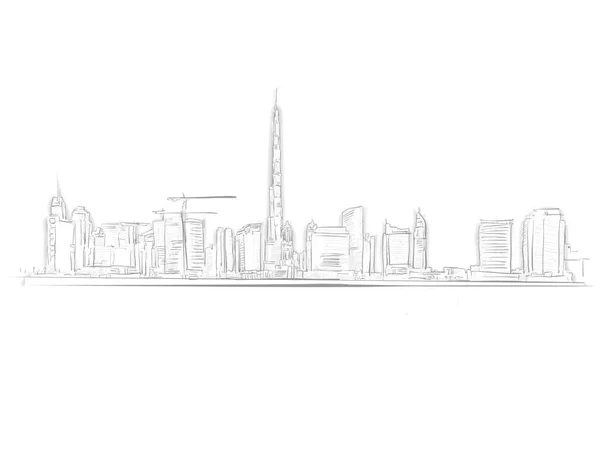 迪拜天际线地标草图 — 图库矢量图片