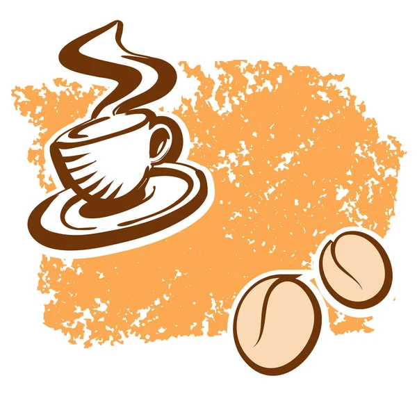 Bruin koffiekopje en bonen schets — Stockvector