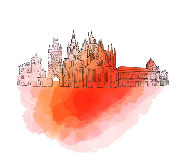 Prague Czech Republic Colorful Landmark Banner — Stock Vector