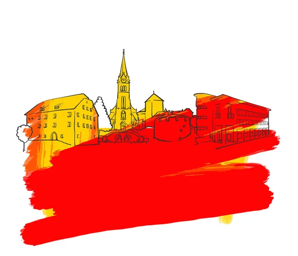 Vaduz Banner de punto de referencia colorido — Vector de stock