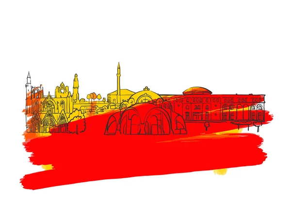 Banner de punto de referencia colorido Skopje — Archivo Imágenes Vectoriales