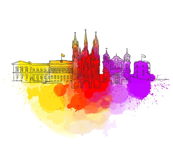 Bannière de point de repère coloré Vilnius — Image vectorielle
