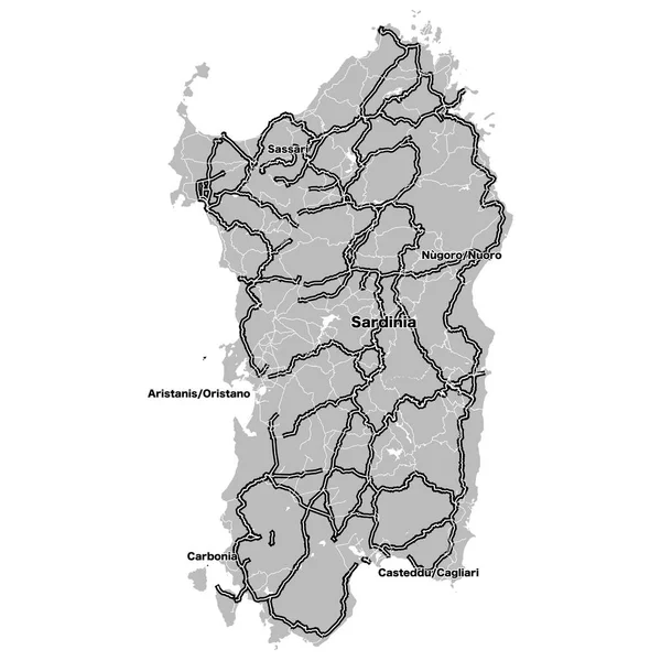 Sardenha Mapa do contorno com o importand steets —  Vetores de Stock