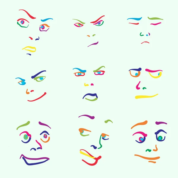 다양 한 다채로운 그려진된 얼굴 — 스톡 벡터
