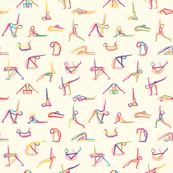 Naadloze yoga stickman doodles — Stockvector