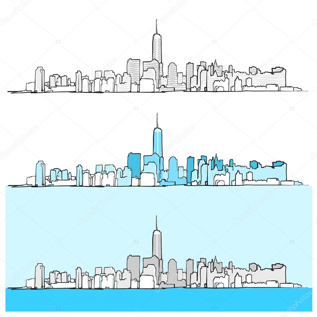 Three Versions of New York City Skyline