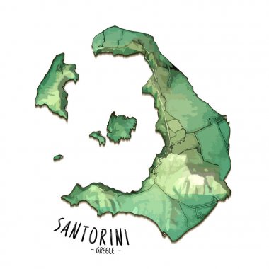 Santorini, Yunanistan 3D Adası Haritası.
