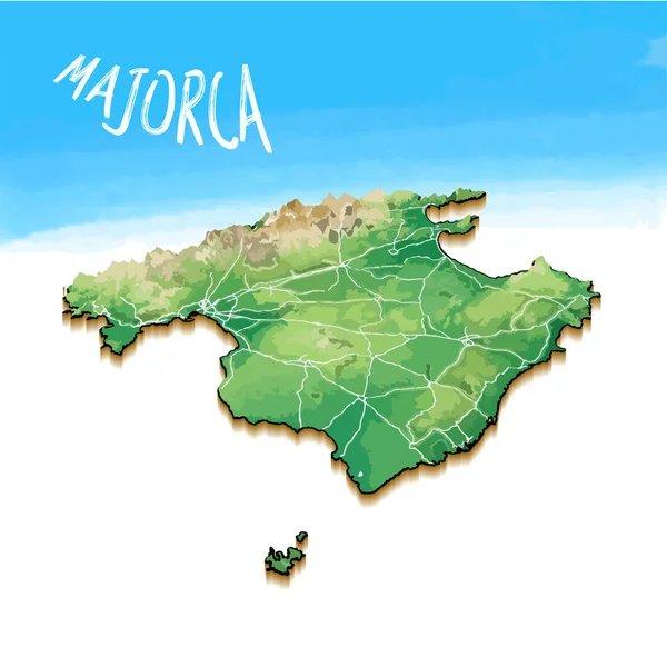 Ilha 3D mapa de Maiorca — Vetor de Stock