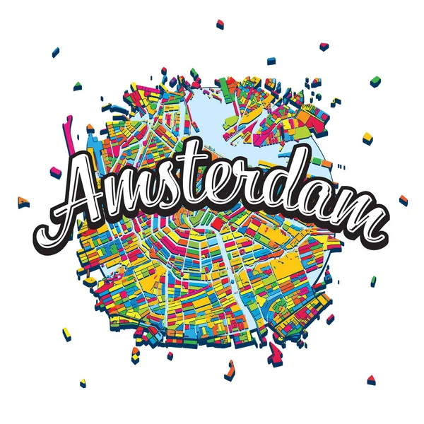 Amsterdam kaart met schriftelijke kop — Stockvector