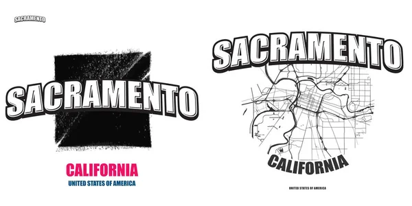 Sacramento, Califórnia, duas obras de arte do logotipo —  Vetores de Stock