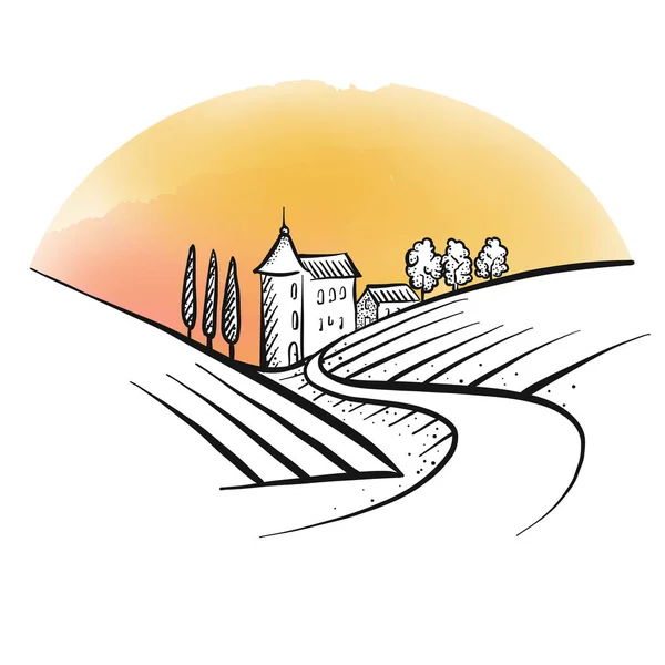 Gambar tangan rumah pertanian sketsa - Stok Vektor
