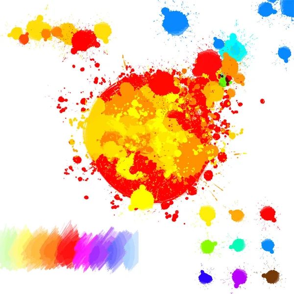 Set van verschillende kleurrijke inkt splatter druppels — Stockvector