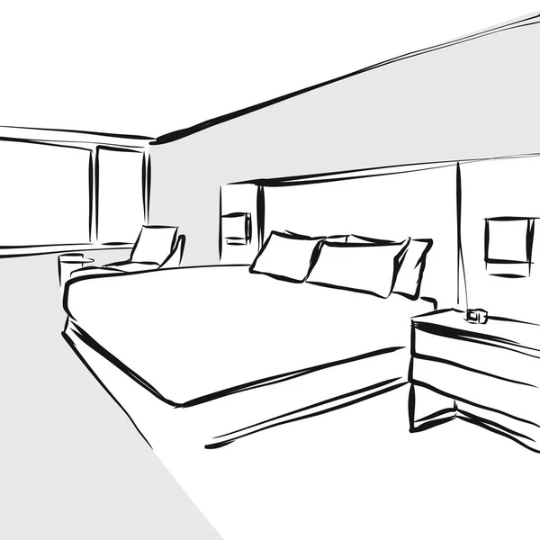 ベッドルームのインテリア デザインのコンセプト図面 — ストックベクタ