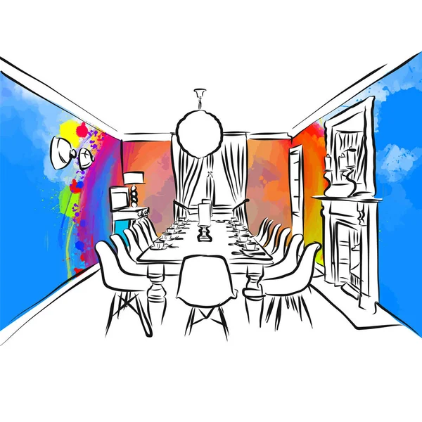Sala de jantar conceito de desenho colorido — Vetor de Stock