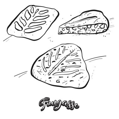 Fougasse yemek taslağı beyaz üzerine ayrılmış.