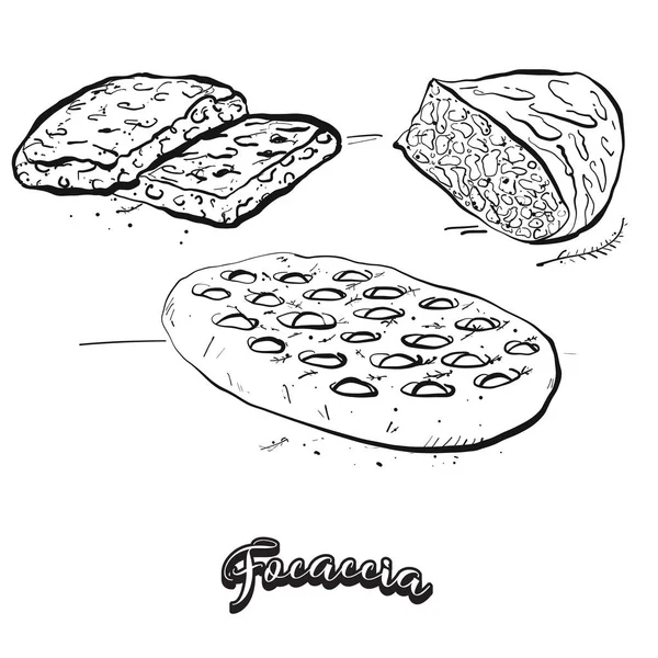 Focaccia yemek çizimi beyaza ayrılmış — Stok Vektör