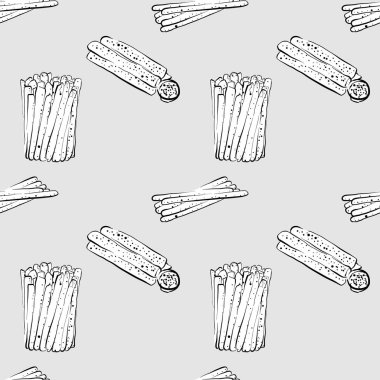 Ekmek çubuğunun pürüzsüz desenli gri tonlu çizimi