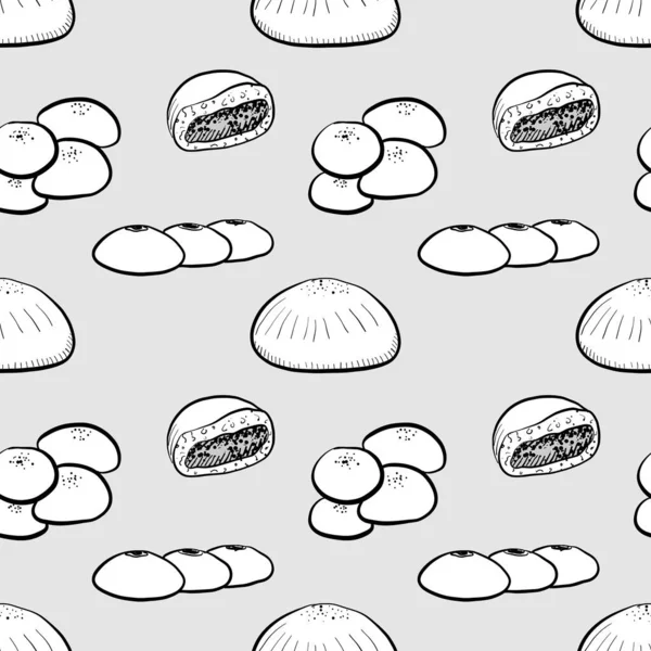 Anpan seamless pattern greyscale drawing
