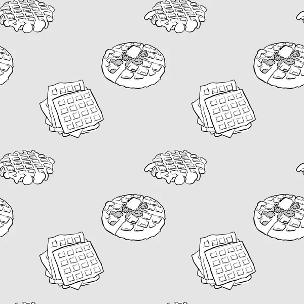 Belga waffle patrón sin costura dibujo a escala de grises — Archivo Imágenes Vectoriales