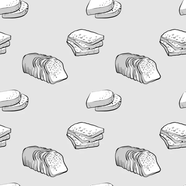 Brown bread seamless pattern greyscale drawing — 스톡 벡터