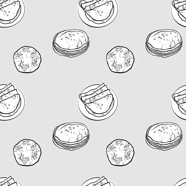 Chapati patrón sin costuras dibujo a escala de grises — Archivo Imágenes Vectoriales