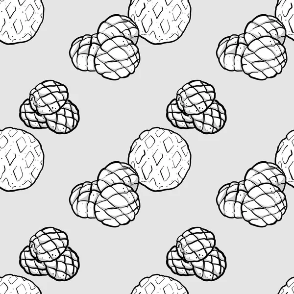 Melonpan seamless pattern greyscale drawing — Stock Vector