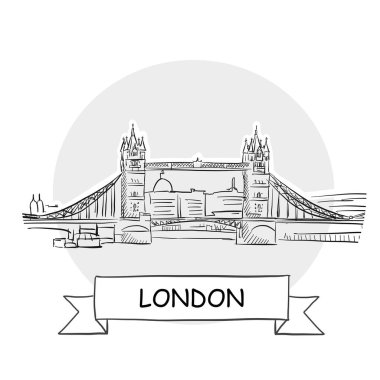 Londra Şehri Vektör İşareti. Kurdele ve Başlıklı Çizgi Sanat Resimleri.