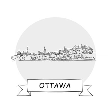 Ottawa Şehir Vektör İşareti. Kurdele ve Başlıklı Çizgi Sanat Resimleri.