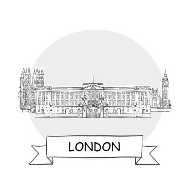 Londra Şehri Vektör İşareti. Kurdele ve Başlıklı Çizgi Sanat Resimleri.