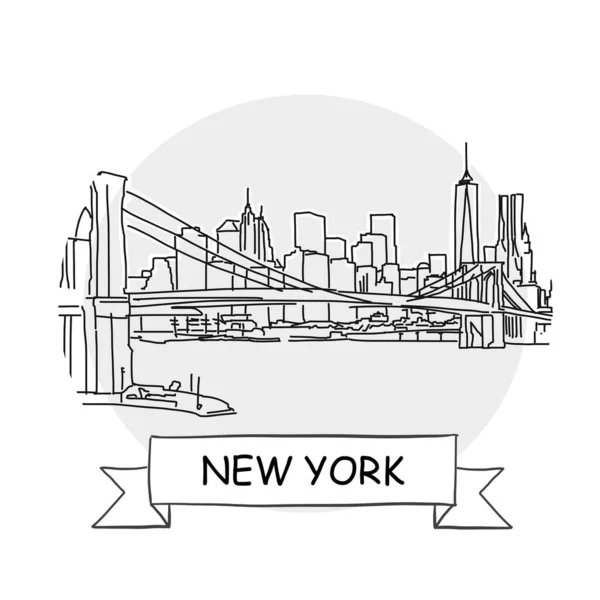 New York Cityscape Vector Sign Ilustración Línea Arte Con Cinta — Vector de stock