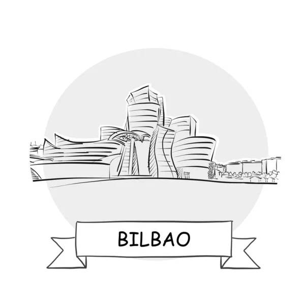 Bilbao Cityscape Vector Sign Ilustração Arte Linha Com Fita Título — Vetor de Stock