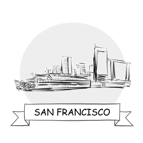 San Francisco Cityscape Vector Sign Illustrazione Line Art Con Nastro — Vettoriale Stock