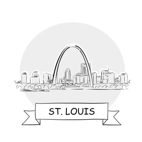 セントルイス市のベクトルサイン リボンとタイトルのラインアートイラスト — ストックベクタ