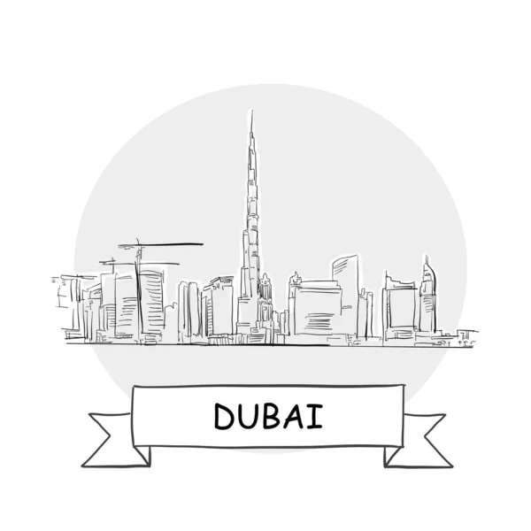 Dubai Cityscape Vector Sign Line Art Illustration Ribbon Title — Stock Vector