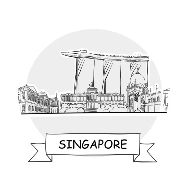 Singapur Cityscape Vector Sign Linienkunst Illustration Mit Band Und Titel — Stockvektor