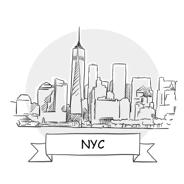 New York City Cityscape Vector Sign Linienkunst Illustration Mit Band — Stockvektor