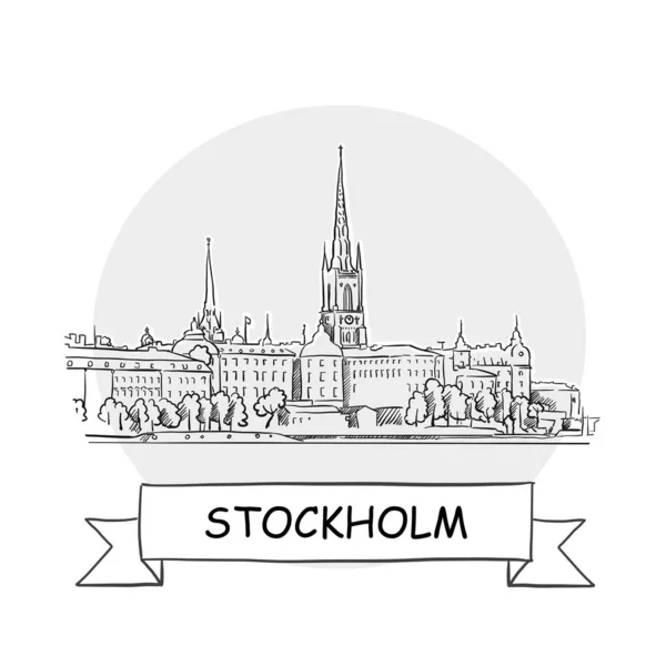 Stockholm Cityscape Vector Teken Line Art Illustratie Met Lint Titel — Stockvector