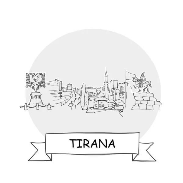 Znak Wektora Tirana Cityscape Linia Art Ilustracja Wstążką Tytułem — Wektor stockowy