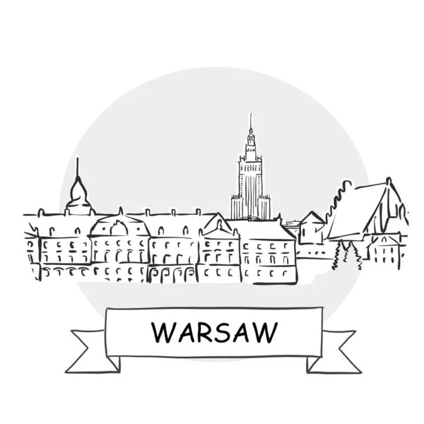 Warszawa Stadsbild Vektor Tecken Linje Art Illustration Med Band Och — Stock vektor