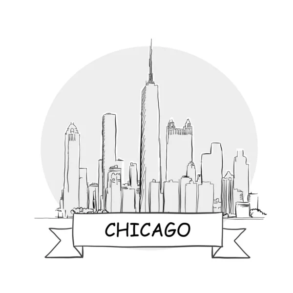 Chicagowski Ręcznie Rysowany Znak Miejskiego Wektora Ilustracja Sztuki Black Line — Wektor stockowy