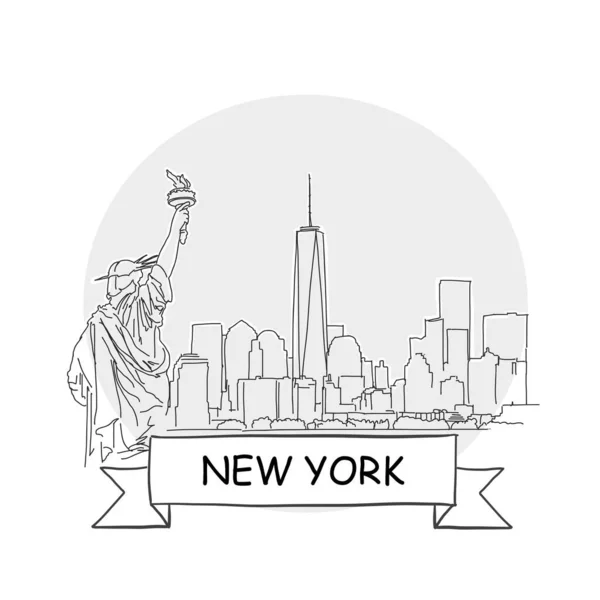 Нью Йоркский Векторный Знак Ручной Работы Искусство Черной Линии Лентой — стоковый вектор